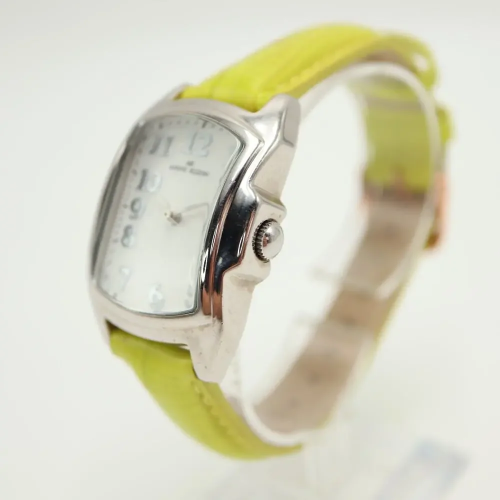 Anne Klein Silver Tone 28mm Rectangle Dome Women Watch Green Leather New Battery